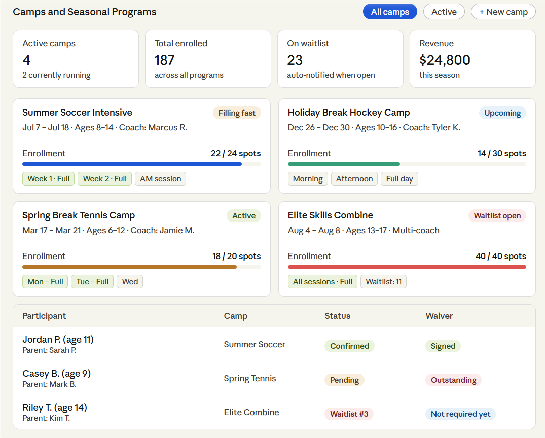 Camps and Seasonal Programs Module